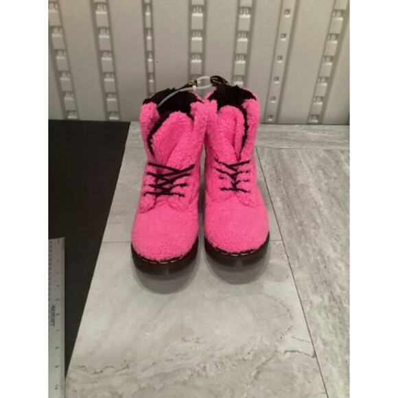 New Womens Dr. Martens 1460 8 Eye Boot Lux Borg Fuzzy Pink Doc - Picture 1 of 6
